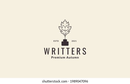 writer pen maple leaf logo symbol vector icon illustration graphic design