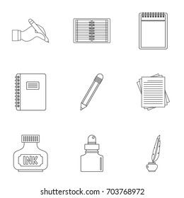 Writer pen tools icon set. Outline set of 9 writer pen tools vector icons for web isolated on white background