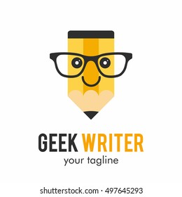 WRITER PENCIL GEEK LOGO ICON SYMBOL TEMPLATE EMBLEM