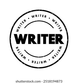 Writer is a person who uses written words in different writing styles and techniques to communicate ideas, text concept stamp