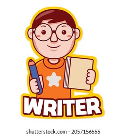 Writer Profession Mascot Logo Vector in Cartoon Style