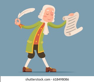 Writer scribe playwright chronicler noble medieval aristocrat mascot icon design cartoon vector illustration