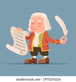 Writer scribe playwright noble medieval mascot aristocrat icon design cartoon vector illustration