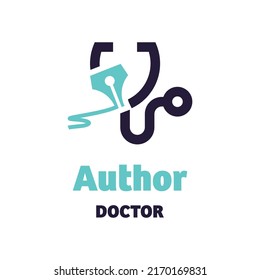 Writer and stethoscope logo in modern style. on a white background, Concept medical logo