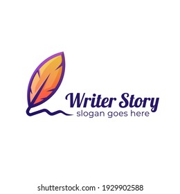 The Writer Story Logo Design With Feather And Pen Old, Signature Feather Logo Symbol Or Icon Design