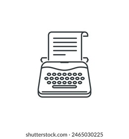 Writer, test, article, typewriter, paper, seo, promotion icon, vector illustration