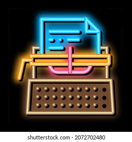 Writer Typewriter neon light sign vector. Glowing bright icon Writer Typewriter isometric sign. transparent symbol illustration