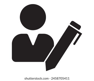 writer user icon vector, author icon,  black author vector icons designed in filled, style can be used for web, mobile, ui