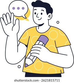 Writer Vector Illustration. Man with Pencil and Speech Bubble.