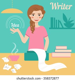 Writer. Vector isolated illustration. Cartoon character