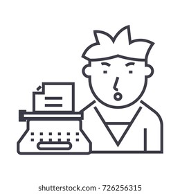 writer vector line icon, sign, illustration on background, editable strokes