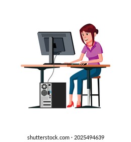 writer woman writing book on computer cartoon vector. writer woman writing book on computer character. isolated flat cartoon illustration