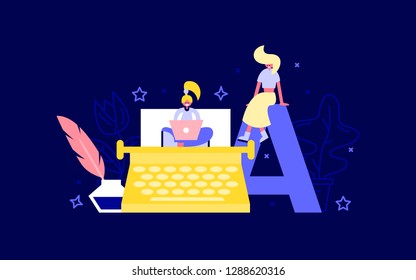 Writer at work. Copywriter and blogger write an article