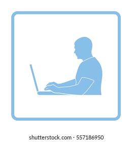 Writer at the work icon. Blue frame design. Vector illustration.