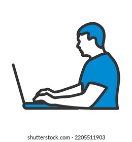 Writer At The Work Icon. Editable Bold Outline With Color Fill Design. Vector Illustration.
