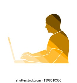 Escritor En El Icono De Trabajo. Diseño de la escalera de color plana. Ilustración vectorial.