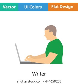 Writer at the work icon. Flat color design. Vector illustration.