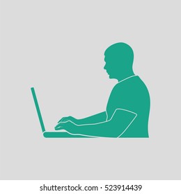 Writer at the work icon. Gray background with green. Vector illustration.