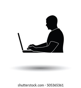 Writer at the work icon. White background with shadow design. Vector illustration.