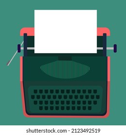 Writer working on typewriter in office, 90s nostalgia concept, vector illustration for social media design