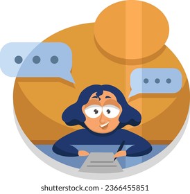 Writer writing book, illustration, vector on a white background.