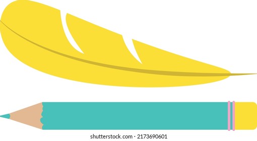 writer's accessories, objects of write on paper. a pencil, a feather. Vector illustration.