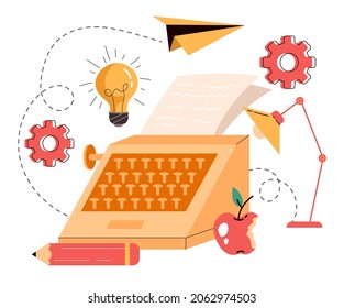 Writers copywriter journalist work tools concept. Vector flat graphic design illustration