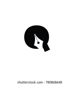 writers q font logo flat vector template