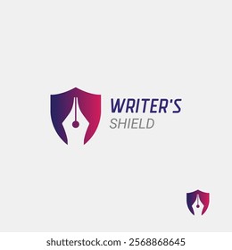 Writer's Shield logo features a sleek shield with a pen or quill, symbolizing creativity and protection. It is idea for authors, publishers, and content creators seeking a professional, modern emblem.