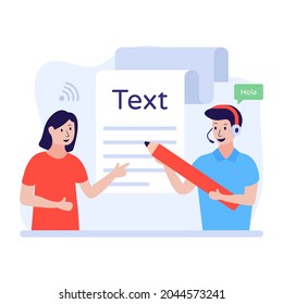 Writers are  writing document, flat illustration of Write Text