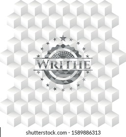 Writhe grey emblem. Vintage with geometric cube white background