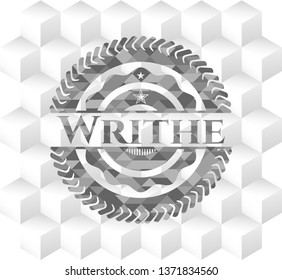 Writhe realistic grey emblem with cube white background