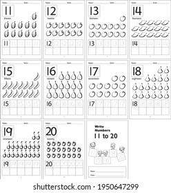 escritura de dibujos animados de 11 a 12 vectores