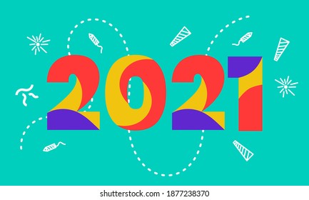 Writing 2021 with beautiful colors, happy new year, vector flat design style