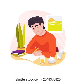 Writing the admissions essay isolated cartoon vector illustration. Student admissions essay, teenager writing and crumpling paper, create personal statement, use college prompts vector cartoon.