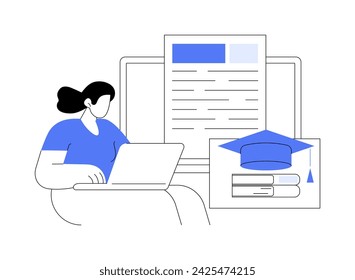 Writing application essay isolated cartoon vector illustrations. School graduate writes an essay for college admission, educational process, future student lifestyle vector cartoon.