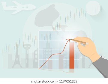 writing arrow pointing to success business vector on chart graph finance, vector art and illustration.