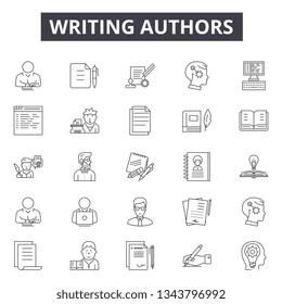 Writing authors line icons for web and mobile design. Editable stroke signs. Writing authors  outline concept illustrations