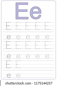 Writing A-Z, Alphabet, Exercises Game For Kids. Writing Letter E