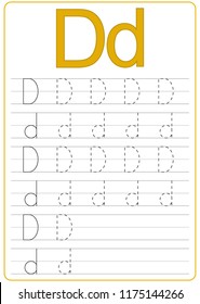 Writing A-Z, alphabet, exercises game for kids. Writing letter D