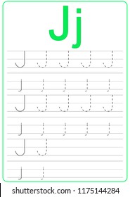 Writing A-Z, alphabet, exercises game for kids. Writing letter J