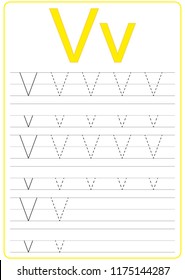 Writing A-Z, alphabet, exercises game for kids. Writing letter V