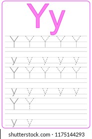 Writing A-Z, alphabet, exercises game for kids. Writing letter Y