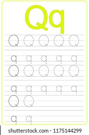 Writing A-Z, alphabet, exercises game for kids. Writing letter Q