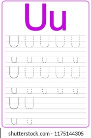 Writing A-Z, Alphabet, Exercises Game For Kids. Writing Letter U