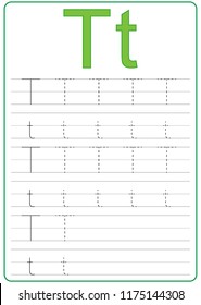 Writing A-Z, alphabet, exercises game for kids. Writing letter T