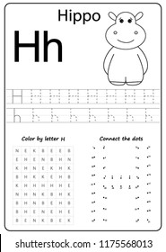 Writing A-Z, alphabet, exercises game for kids. Writing letter H