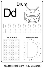 Writing A-Z, alphabet, exercises game for kids. Writing letter D