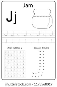 Writing A-Z, Alphabet, Exercises Game For Kids. Writing Letter J