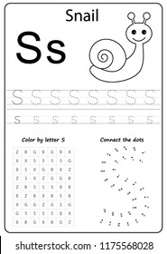 Writing A-Z, alphabet, exercises game for kids. Writing letter S